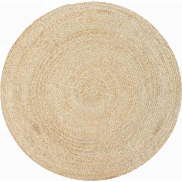 Unique Loom Braided Jute Dhaka White 5 ft. 1 in. x 5 ft. 1 in. Area Rug