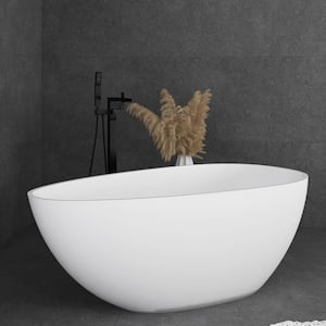 59 in. x 30 in. Solid Surface Freestanding Flatbottom Soaking Bathtub in Matte White
