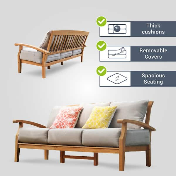 Caterina Teak Patio Sofa With Cushion - Beige - Cambridge Casual : Target