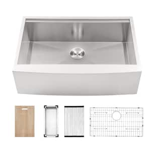 33 in. Farmhouse/Apron Front Single Bowl 18-Gauge Stainless Steel Workstation Kitchen Sink with Bottom Grid