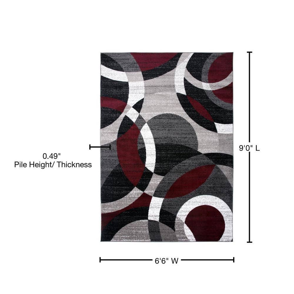 Red and Gray Geometric Circles 6' x 9' Synthetic Area Rug