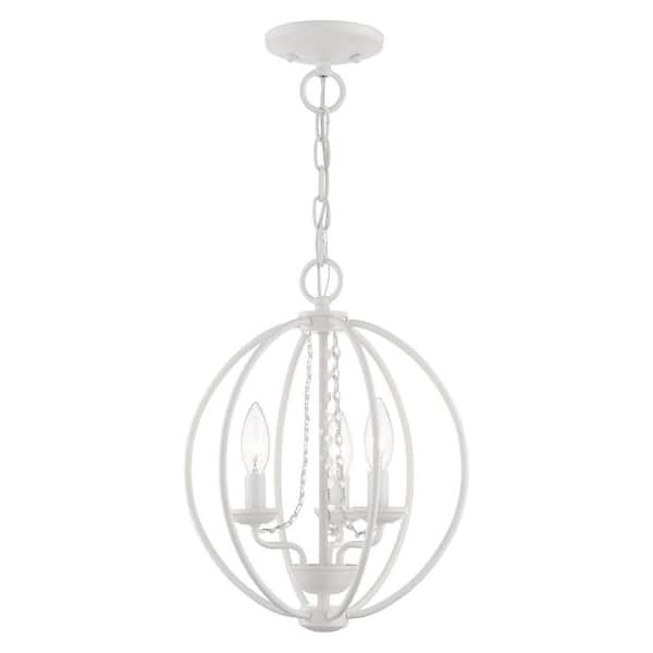 AVIANCE LIGHTING Delridge 12 in. 3-Light White Globe Convertible Chandelier/Semi Flush with Clear Crystals