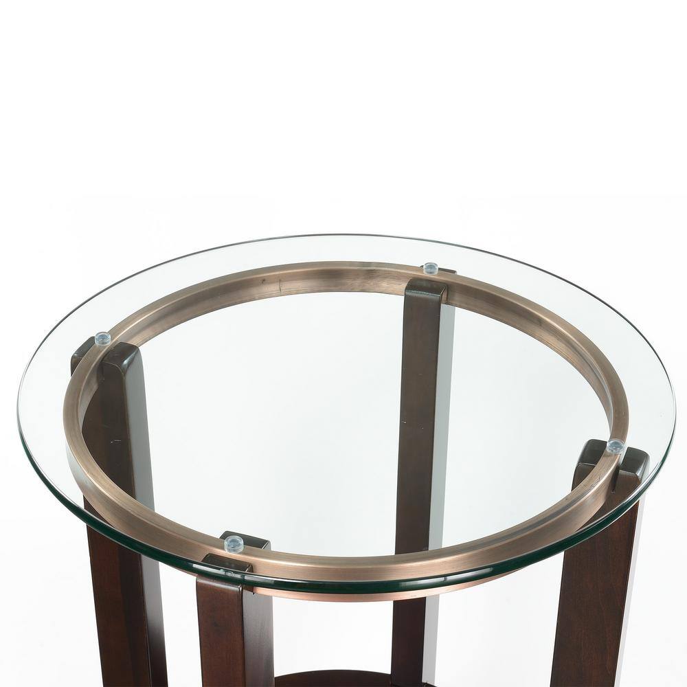 Contemporary Espresso Round End Table with Glass Top