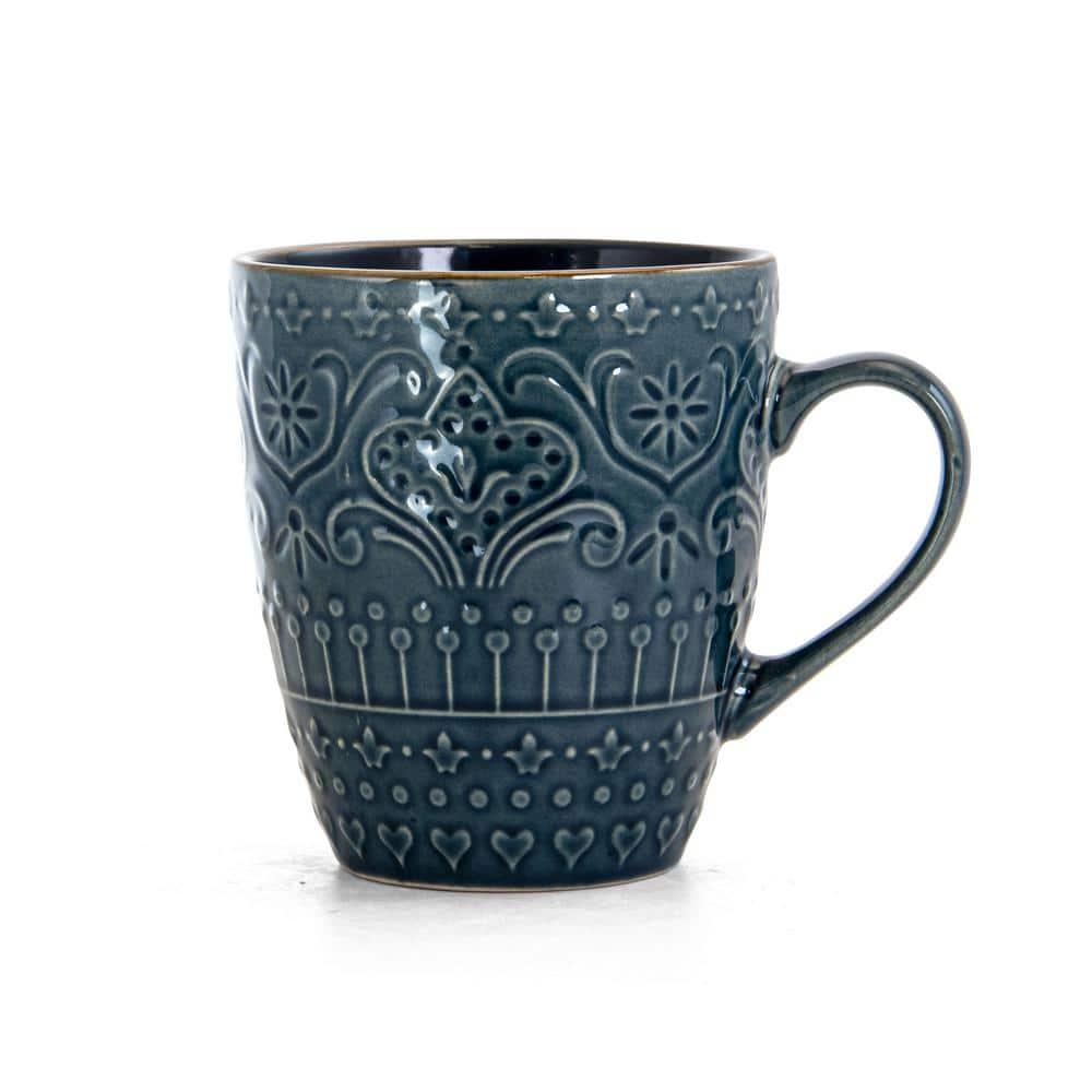 Deep Blue Ceramic Coastal Dinnerware Set, Service for 4