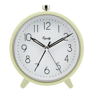 5 in. Round Light Green Silent Sweeping Quartz Metal Alarm Clock