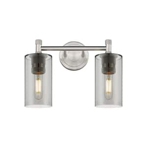 Crown Point 13.88 in. 2-Light Satin Nickel Vanity Light with Glass Shade