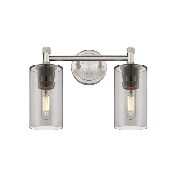 Innovations Crown Point 13.88 in. 2-Light Satin Nickel Vanity Light with Glass Shade