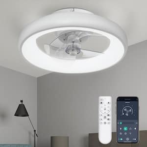 20 in. Indoor LED Bladeless Caged Ceiling Fan with Lights, Dimmable Low Profile Ceiling Fan with App Control-White