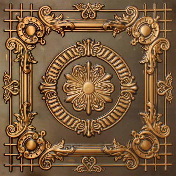 Dundee Deco Falkirk Perth Antique Gold 2 ft. x 2 ft. Decorative Vintage Glue Up or Lay In Ceiling Tile (40 sq. ft./case)