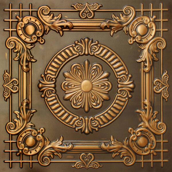 Dundee Deco Falkirk Perth Antique Gold 2 ft. x 2 ft. Decorative Vintage Glue Up or Lay In Ceiling Tile (200 sq. ft./case)