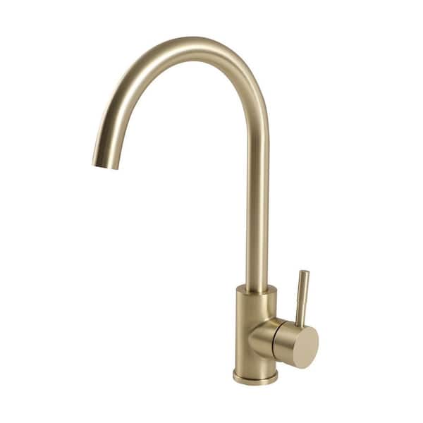 Single Handle Deck Mount Standard Kitchen Faucet in Gold Stainless Steel