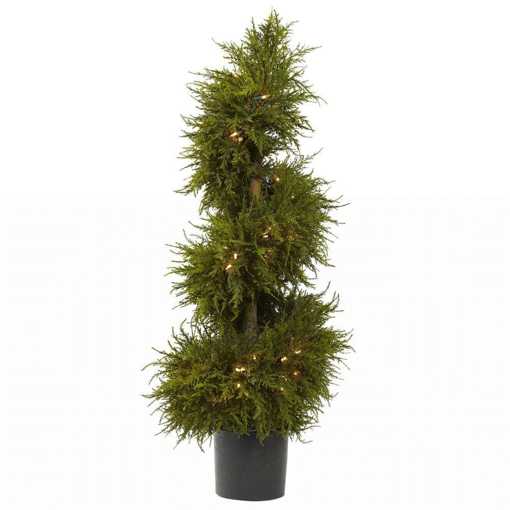 Elegant 40" Cedar Spiral Topiary with Built-in Lights, Potted