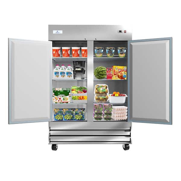 54 in. W 47 cu. ft. Two Door Auto Defrost Reach In Upright Commercial Refrigerator in Stainless Steel
