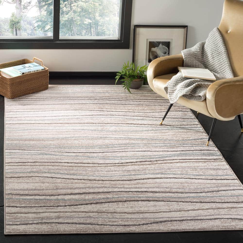 Amsterdam Cream and Beige 3' x 5' Striped Synthetic Area Rug