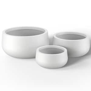 11 in. 15 in. 19 in. Dia Crisp White Extra Large Tall Round Concrete Plant Pot/Planter for Indoor and Outdoor Set of 3