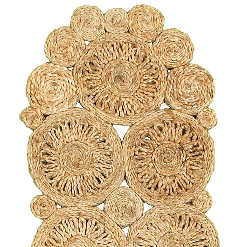 Natural Braided Jute Table Runner with Concentric Design, 80" Length