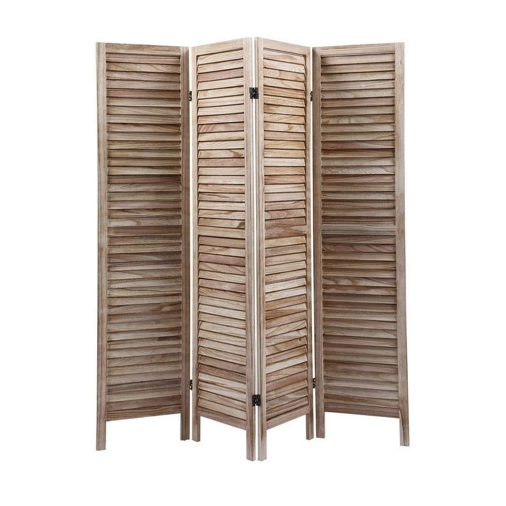 5.6 Ft.Light Burnt Tall Folding Privacy 4-Panel Wood Room Divider Louver Pa