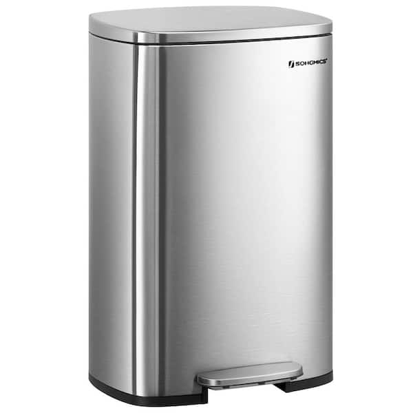 Kitchen 13.2 Gal. Silver Metal Household Trash Can Step Lid