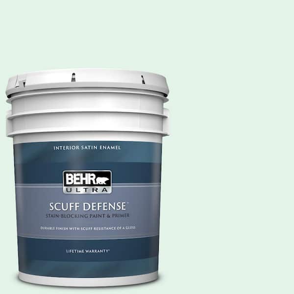 BEHR ULTRA 5 gal. #480C-1 Light Mint Extra Durable Satin Enamel Interior Paint & Primer