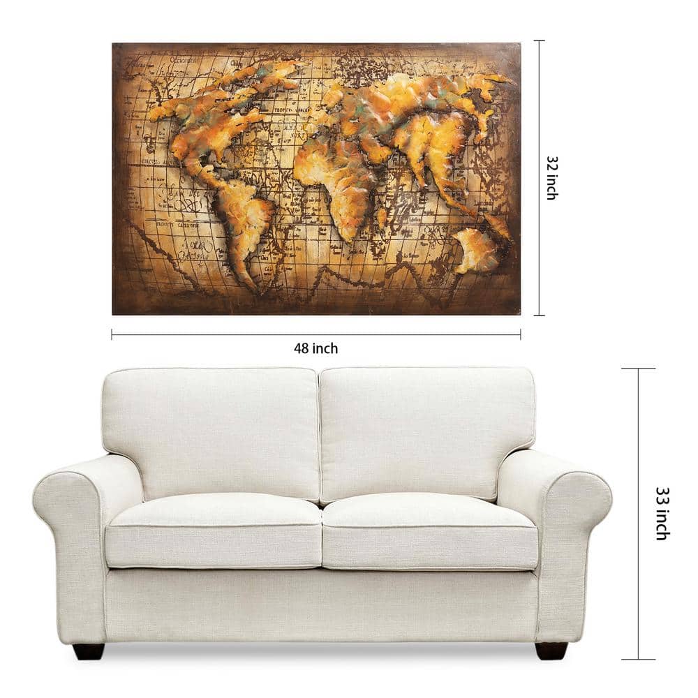 Empire Art Direct 3D Mixed Media Iron World Map Wall Sculpture