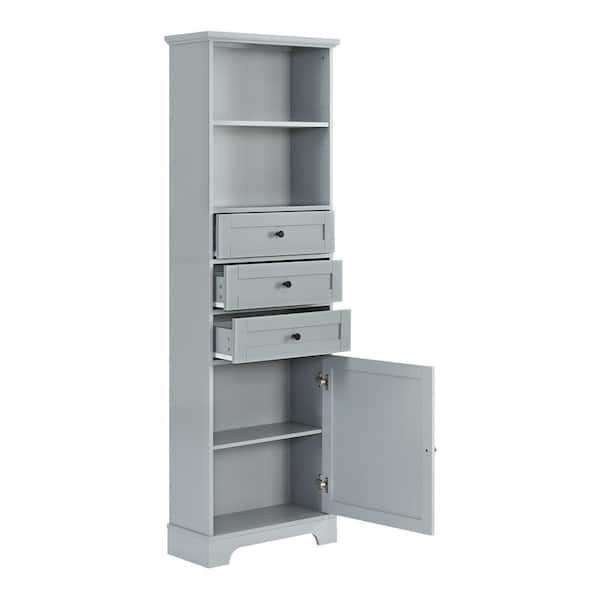Unbranded 22 in. W x 10 in. D x 68.3 in. H Gray Bathroom Freestanding Linen Cabinet with 3 Drawers and Adjustable Shelves