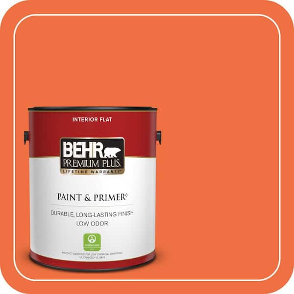 BEHR PREMIUM PLUS 1 gal. #210B-6 Aurora Orange Flat Low Odor Interior Paint & Primer
