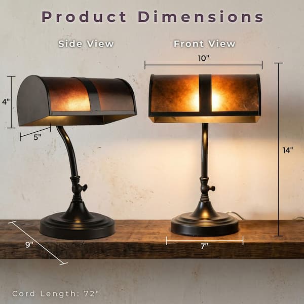 14 in. Metal Dark Brown Bankers Table Lamp with Shade