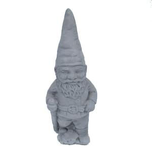 Cast Stone Hiking Gnome Garden Statue Antique Gray
