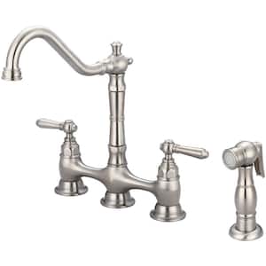 Americana 2-Handle Bridge Kitchen Faucet with Side Sprayer in Brushed Nickel