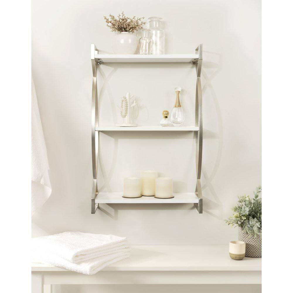 Arietta 3-Tier White and Silver Metal Wall Shelf