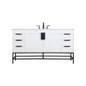 Simply Living 60 in. W x 22 in. D x 33.5 in. H Bath Vanity in White with Ivory White Engineered Marble Top