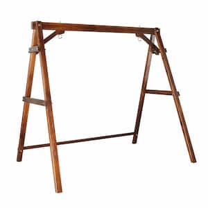 74 in. Rustic Wood Patio Swing Stand with Extra Connecting Bar Support 660 lbs. Durable PU Coating