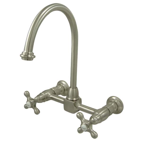 Kingston Brass Restoration 2-Handle Wall-Mount Standard Kitchen Faucet in Brushed Nickel
