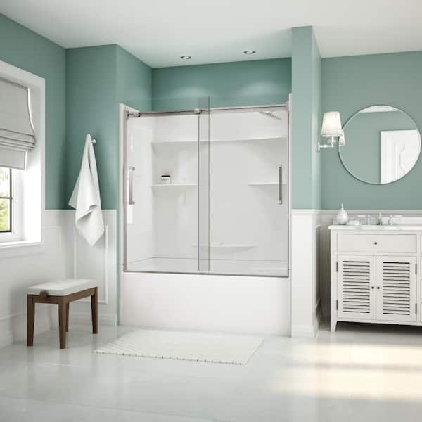 Aquatic Artesia 56 in. - 59 in. x 59 in. Frameless Sliding Tub Door in Chrome
