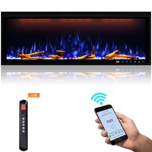 50 in. WiFi-Enabled Recessed and Wall Mounted Electric Fireplace in Black Compatible with Alexa and Smart APP Control