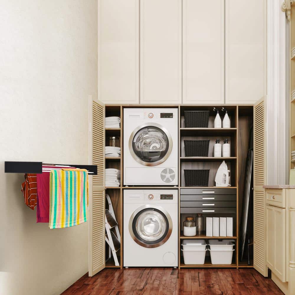 Industrial Gray 39.5" Wall Mounted Retractable Drying Rack