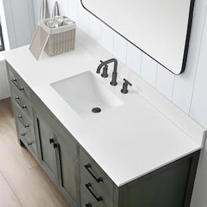YN23 60 in. W x 22 in. D Quartz Vanity Top in White with White Rectangular Single Sink Included Black splash