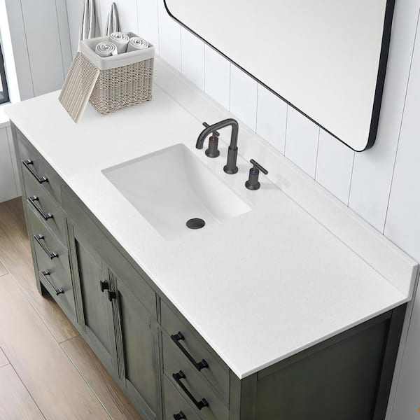 YN23 60 in. W x 22 in. D Quartz Vanity Top in White with White Rectangular Single Sink Included Black splash