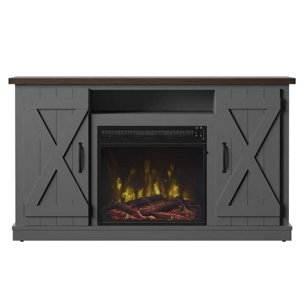 Twin Star Home Cottonwood 47.5 in. Freestanding Wooden Electric Fireplace TV Stand in Antique Gray