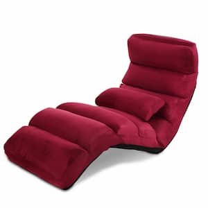 21 in. Burgundy Folding Faux Suede Seats Sofa Beds with Pillow