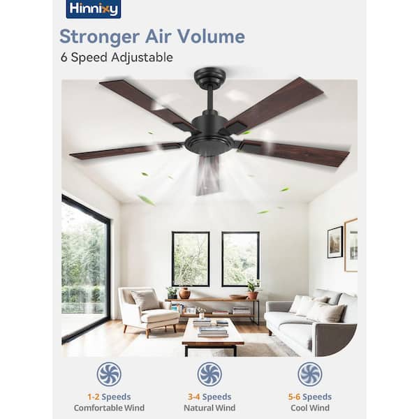 52 in. Indoor Matte Black 6-Speed Reversible Down Rod Mount No Lights Standard Ceiling Fan with DC Motor Remote Control