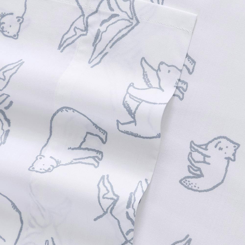Twin Gray Cotton Percale Sheet Set with Bear Print