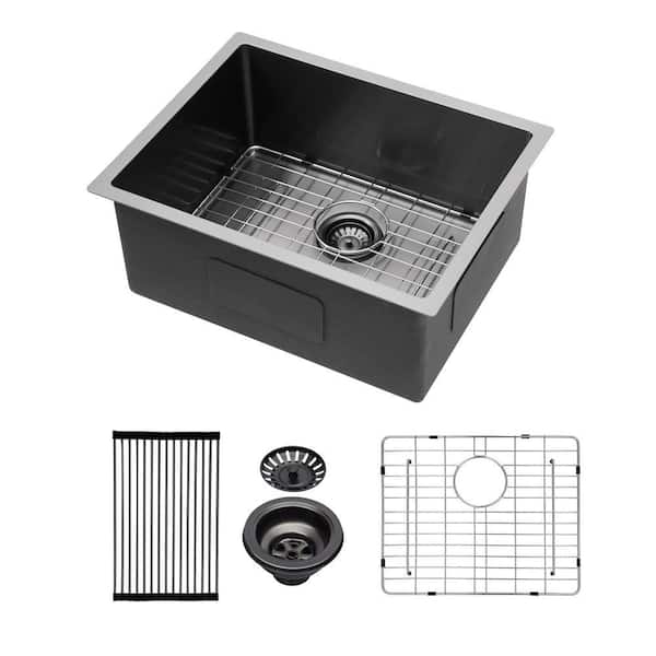 Gunmetal Black 16-Gauge Stainless Steel 23 in. Single Bowl Rectangular Undermount Front Kitchen Sink