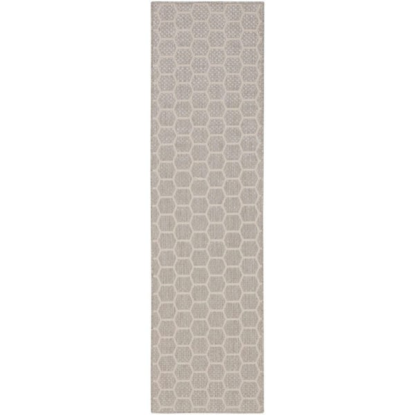 Nourison Reversible Indoor Outdoor Grey 2 ft. x 6 ft. Honeycomb Contemporary Runner Area Rug