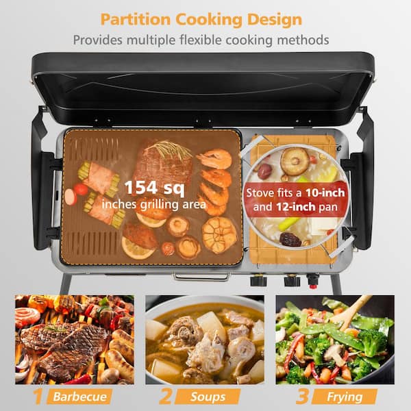 Double Sided Grill Pan Portable Durable for Grilling Frying Home Kitchen  Camping