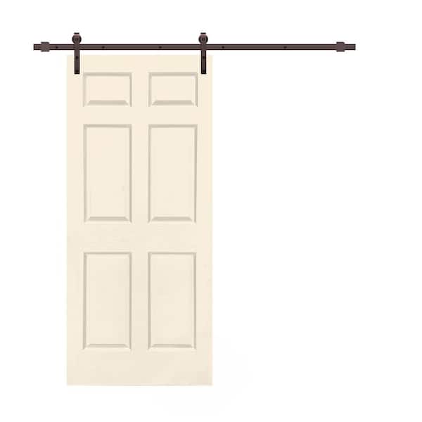 CALHOME 30 in. x 80 in. Beige Stained Composite MDF 6-Panel Interior Sliding Barn Door with Hardware Kit