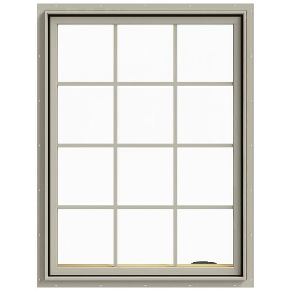JELD-WEN 36 in. x 48 in. W-2500 Series Desert Sand Painted Clad Wood Right-Handed Casement Window with Colonial Grids/Grilles