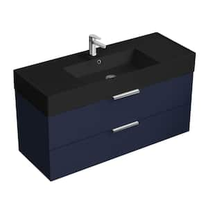 Derin 47.64 in. W x 18.11 in. D x 25.2 in. H Modern Bathroom Vanity in Night Blue with Matte Black Ceramic Top