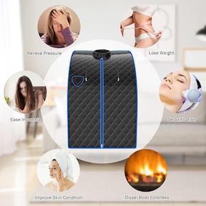 1-Person Electric Heater Portable Steam Sauna w/ 9-Gear Adjustable Temperature and Herbal Box Black