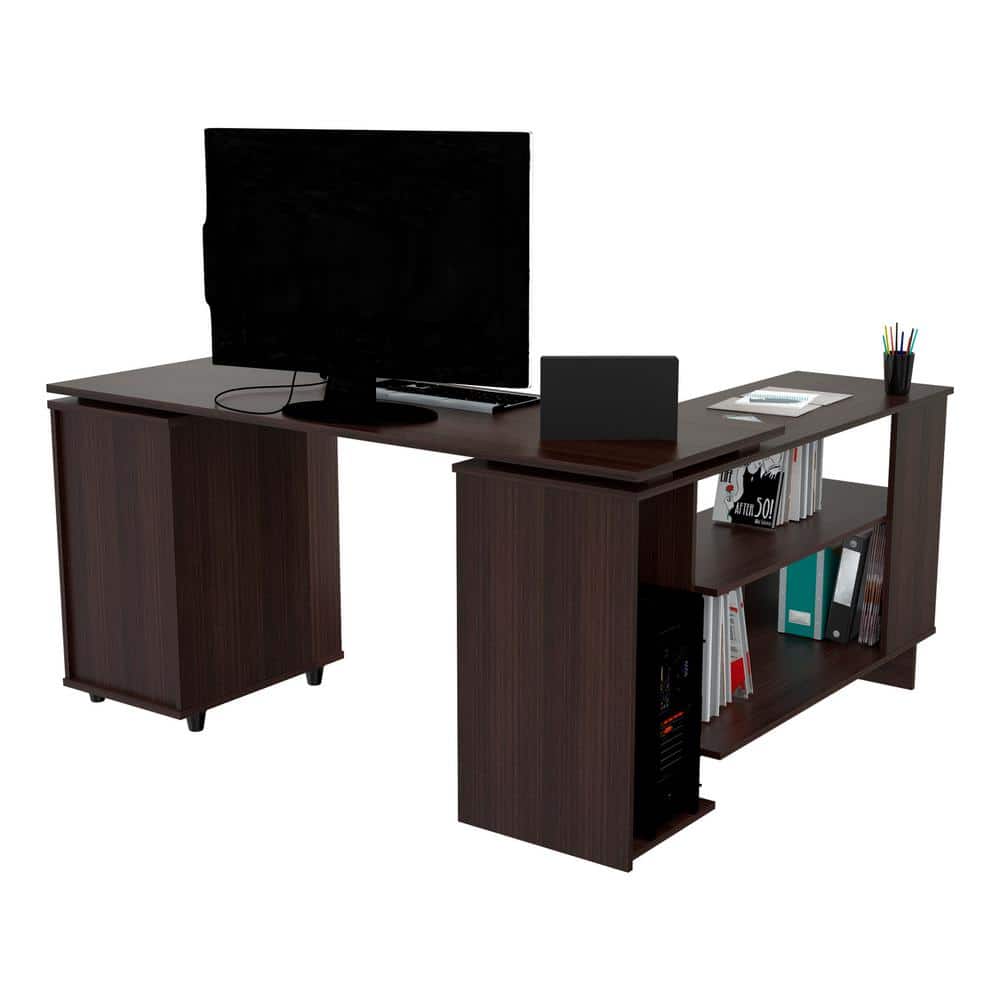 Espresso L-Shaped Corner Computer Desk with Filing Cabinet